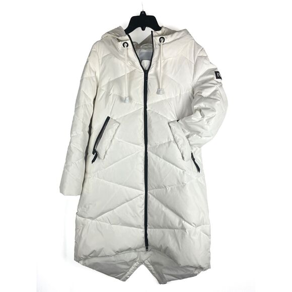 NVLT Puffer Down Coat Sz M Womens White Quilted Long High-Low Hooded Jacket